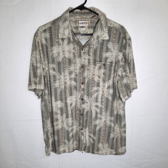 Campia Moda Shirt XL Mens Rayon Palm Tree Button Front Gray Aloha Hawaiian Beach - Picture 1 of 5